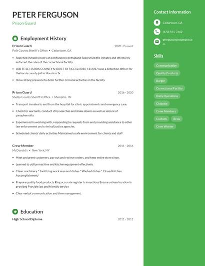 Prison Guard Resume