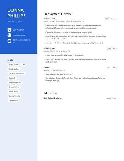 Prison Guard Resume
