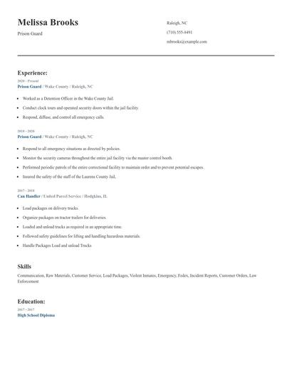 Prison Guard Resume