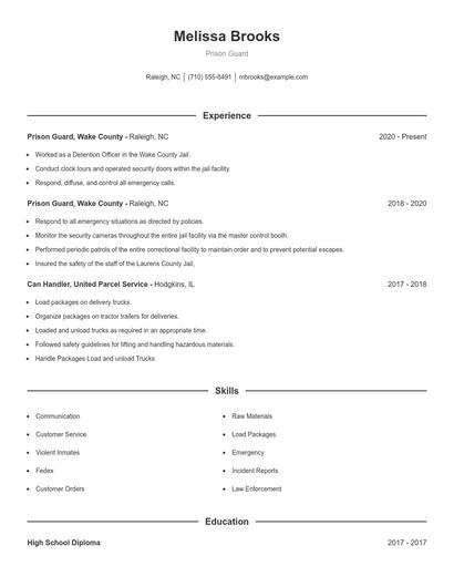 Prison Guard Resume