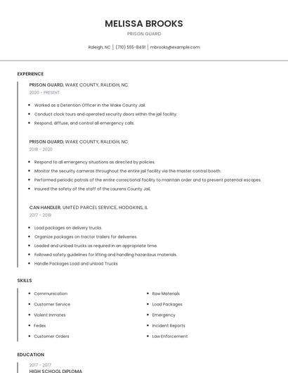 Prison Guard Resume