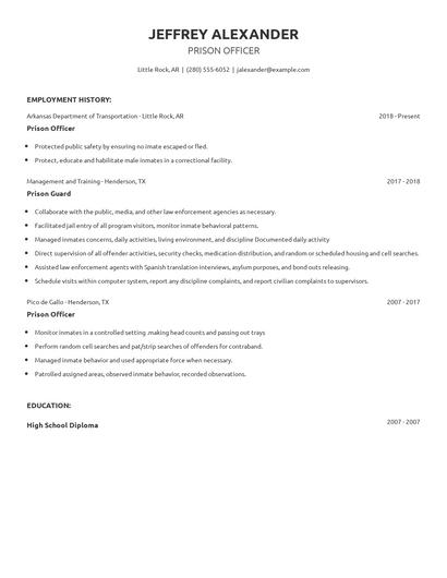 Prison Officer Resume