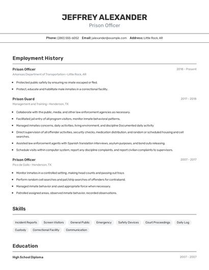 Prison Officer Resume