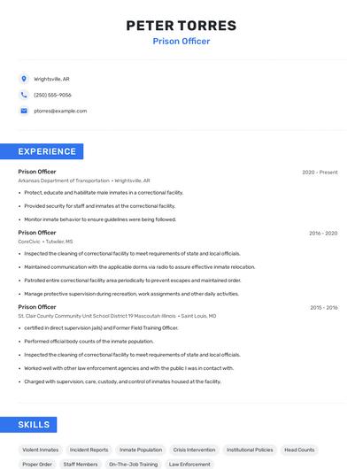 Prison Officer Resume
