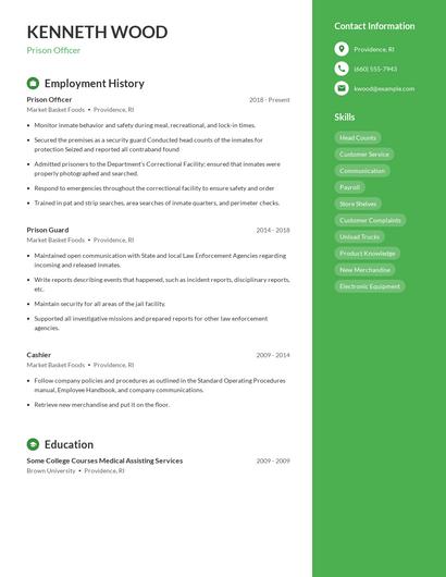 Prison Officer Resume