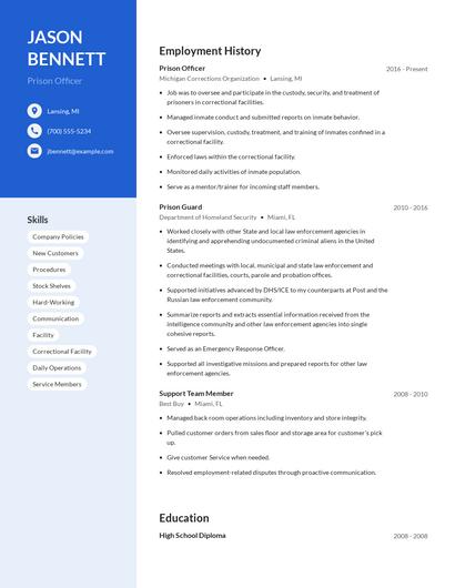 Prison Officer Resume
