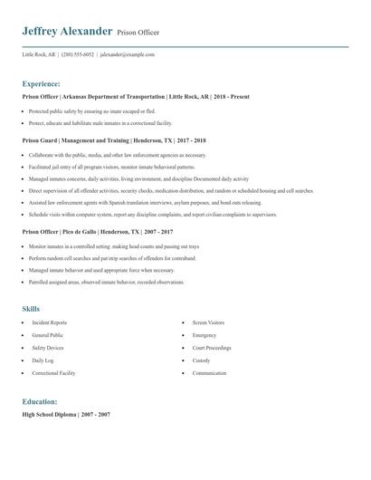 Prison Officer Resume