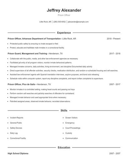 Prison Officer Resume