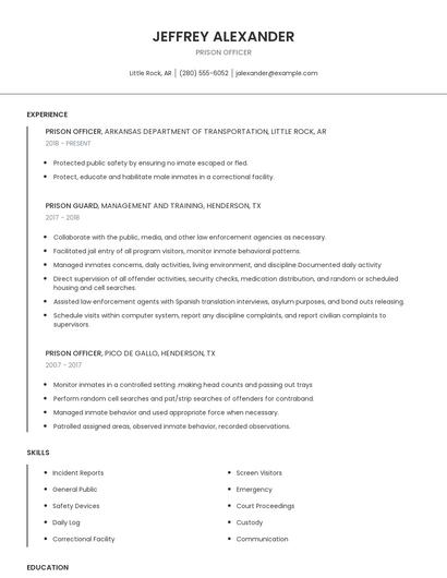 Prison Officer Resume