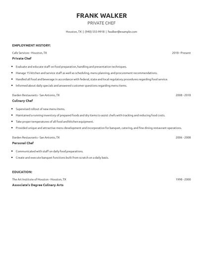 Private Chef Resume