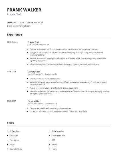 Private Chef Resume