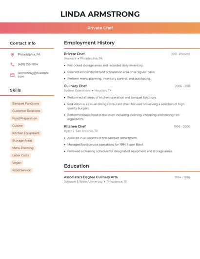 Private Chef Resume