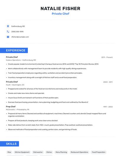 Private Chef Resume