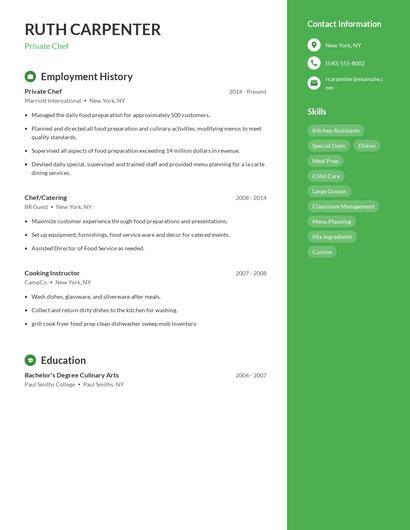 Private Chef Resume