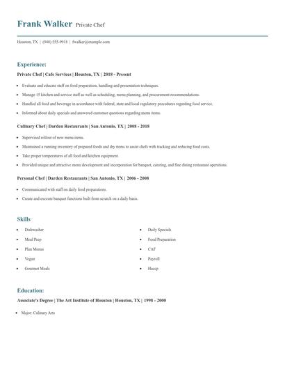 Private Chef Resume