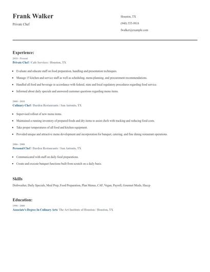 Private Chef Resume