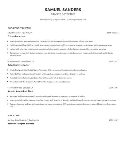 Private Detective Resume