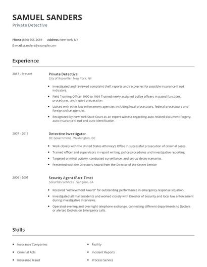Private Detective Resume