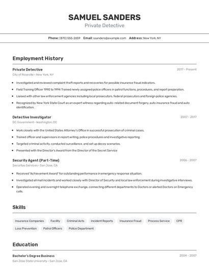 Private Detective Resume