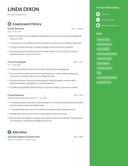Private Detective Resume