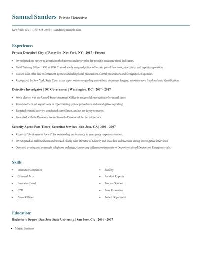 Private Detective Resume