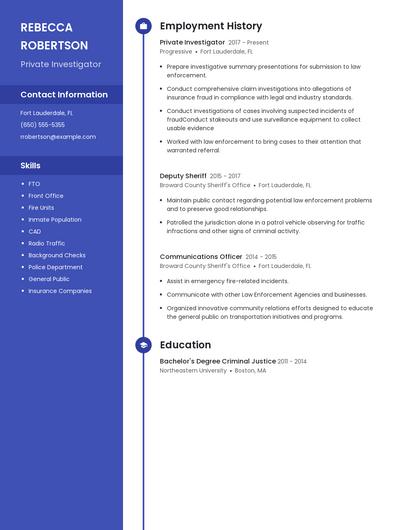 Private Investigator Resume