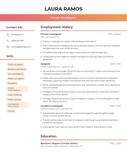 Private Investigator Resume