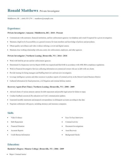 Private Investigator Resume