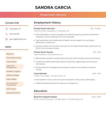 Private Music Instructor Resume