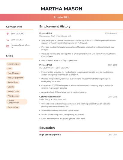 Private Pilot Resume