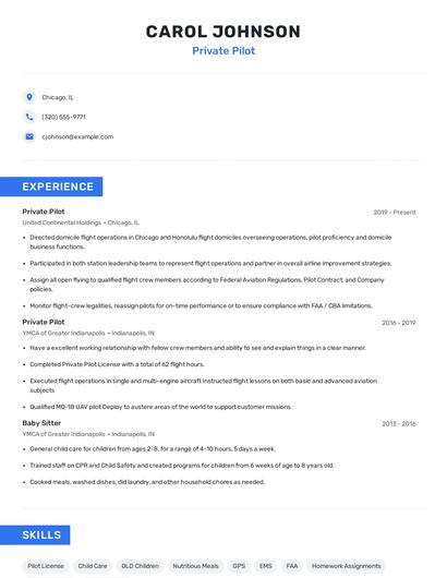 Private Pilot Resume