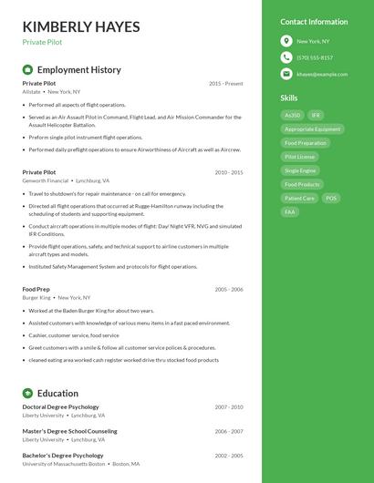 Private Pilot Resume