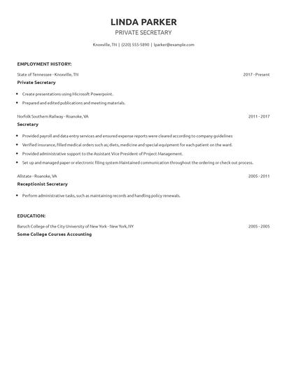Private Secretary Resume