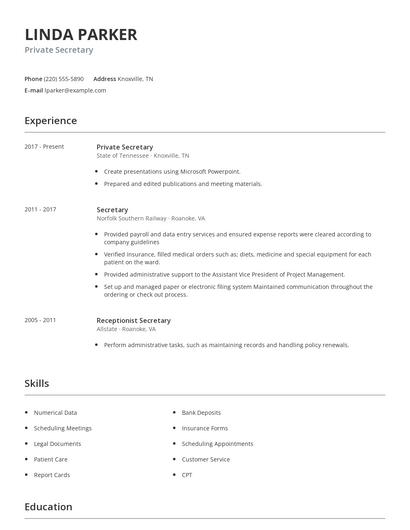Private Secretary Resume