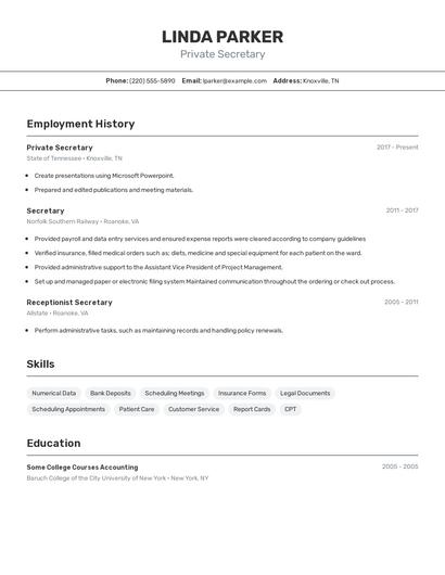 Private Secretary Resume