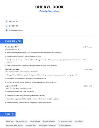 Private Secretary Resume