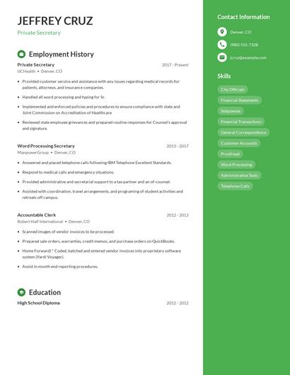 Private Secretary Resume