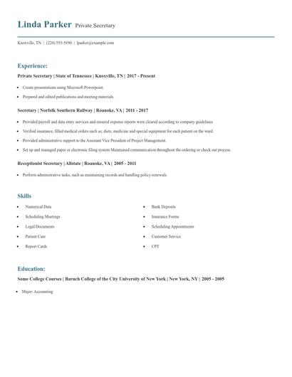 Private Secretary Resume