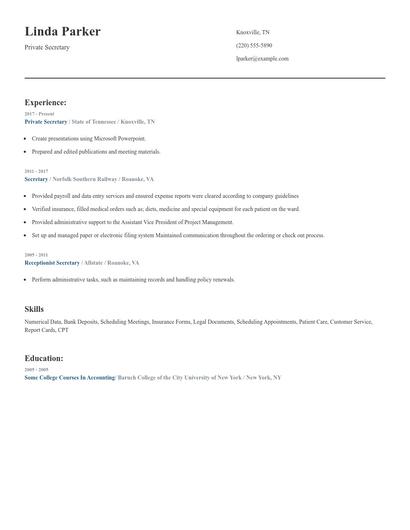 Private Secretary Resume