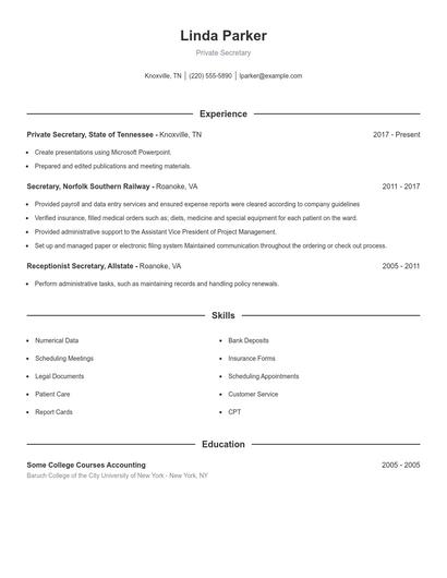 Private Secretary Resume