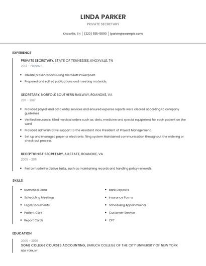 Private Secretary Resume