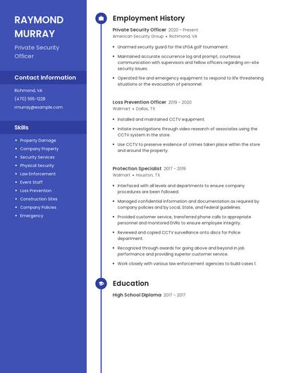 Private Security Officer Resume