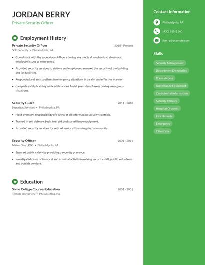 Private Security Officer Resume