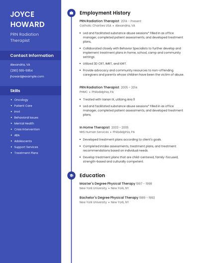 PRN Radiation Therapist Resume