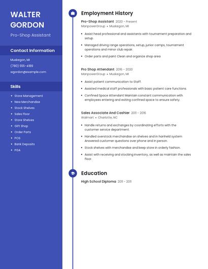 Pro-Shop Assistant Resume