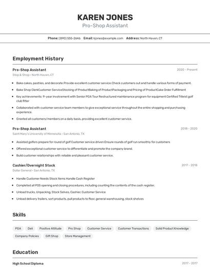 Pro-Shop Assistant Resume