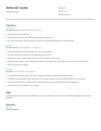 Pro-Shop Assistant Resume