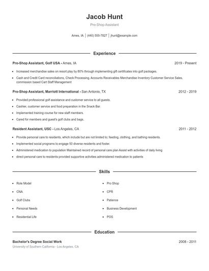 Pro-Shop Assistant Resume