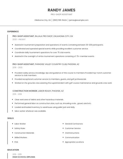 Pro-Shop Assistant Resume