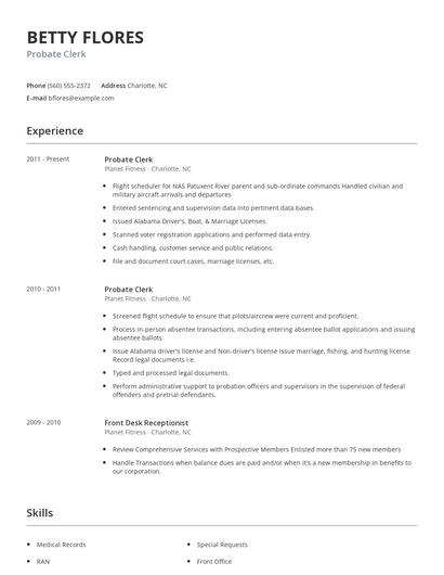 Probate Clerk Resume